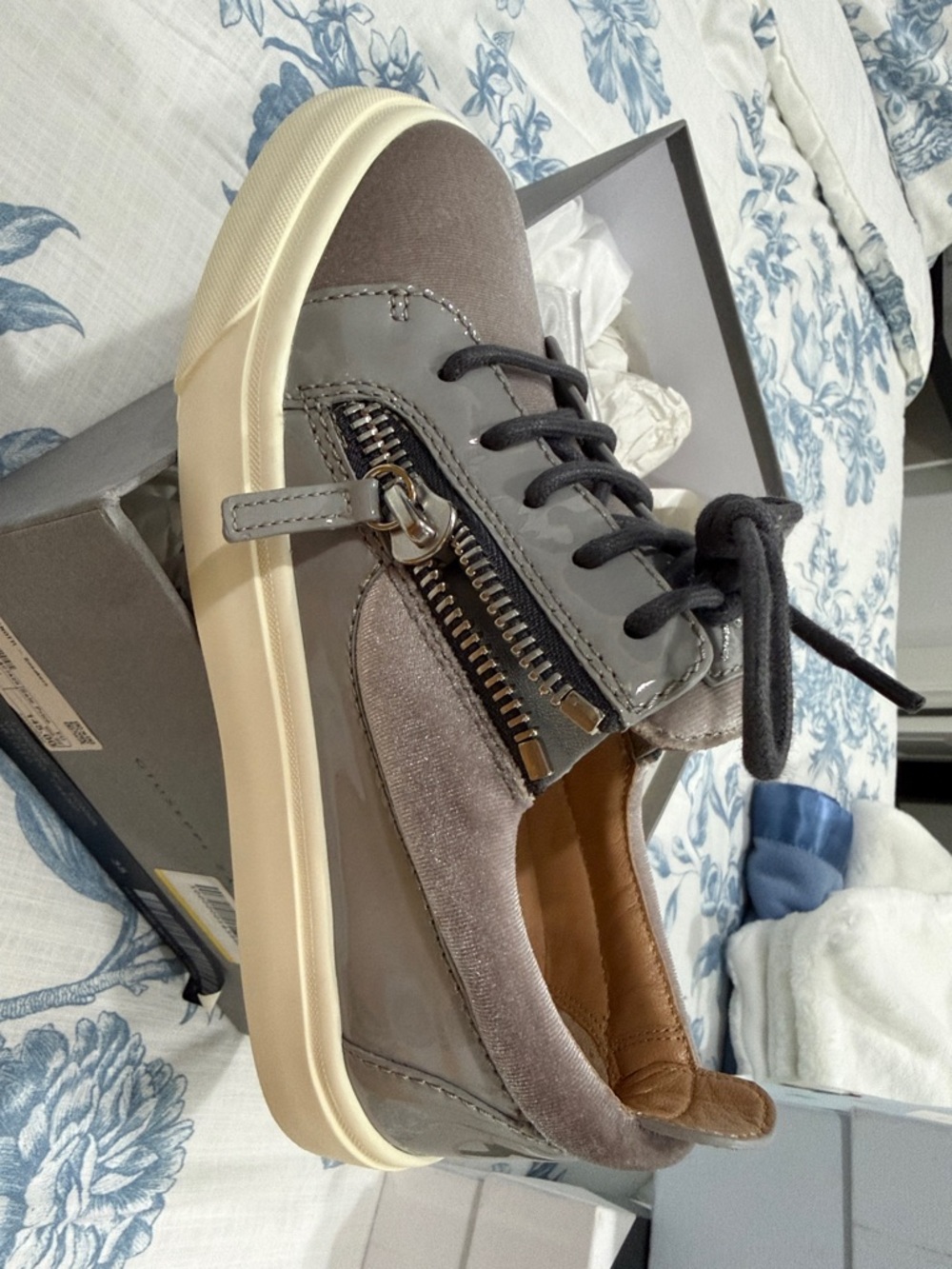 Giuseppe Zanotti Gray and Cream Low-Top Sneakers